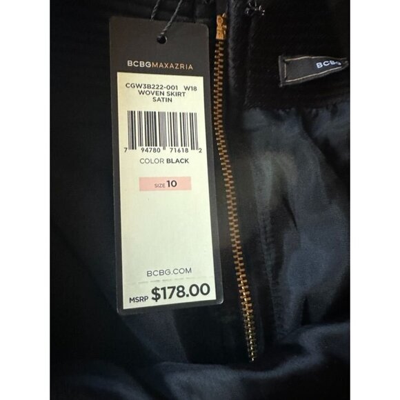 NWT BCBG MaxAzaria Black Woven Skirt Satin Mini Size 10 - Picture 4 of 7